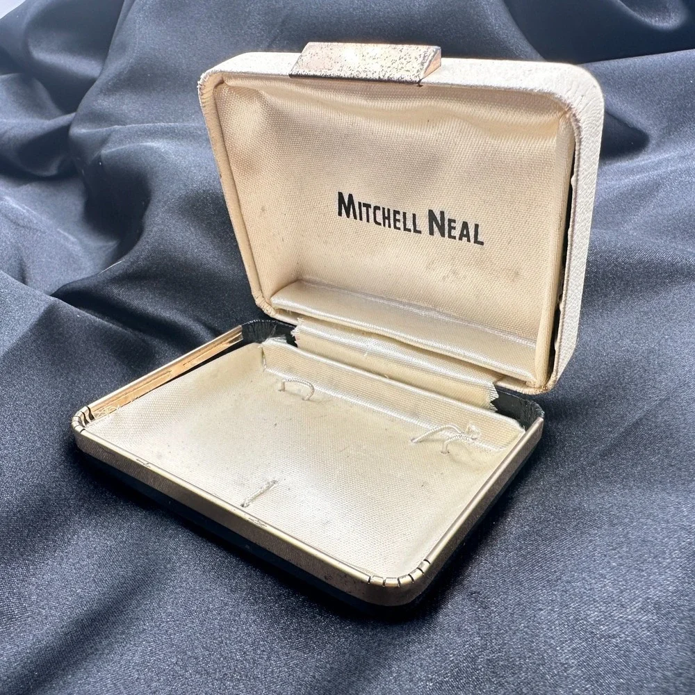 Vintage 80s Krementz Cream Textured Silk Presentation Box Gold Tone Trim Jewelry